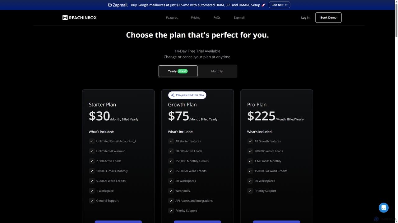 ReachInbox Pricing for ReachInbox