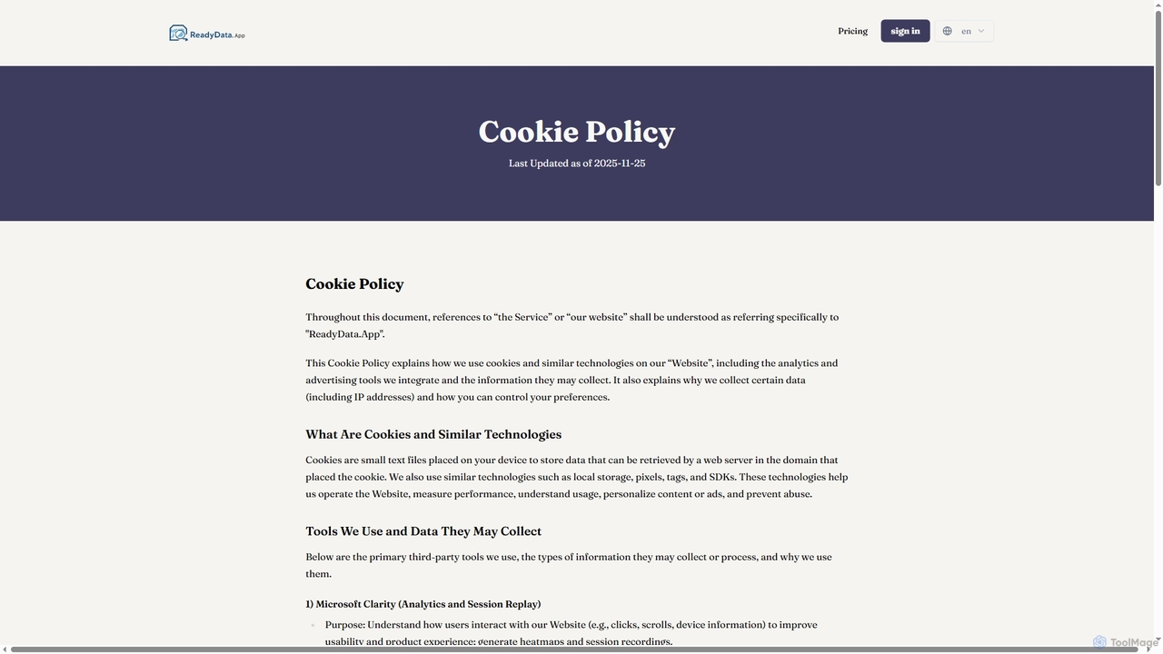 Cookie Policy | ReadyData App for ReadyData