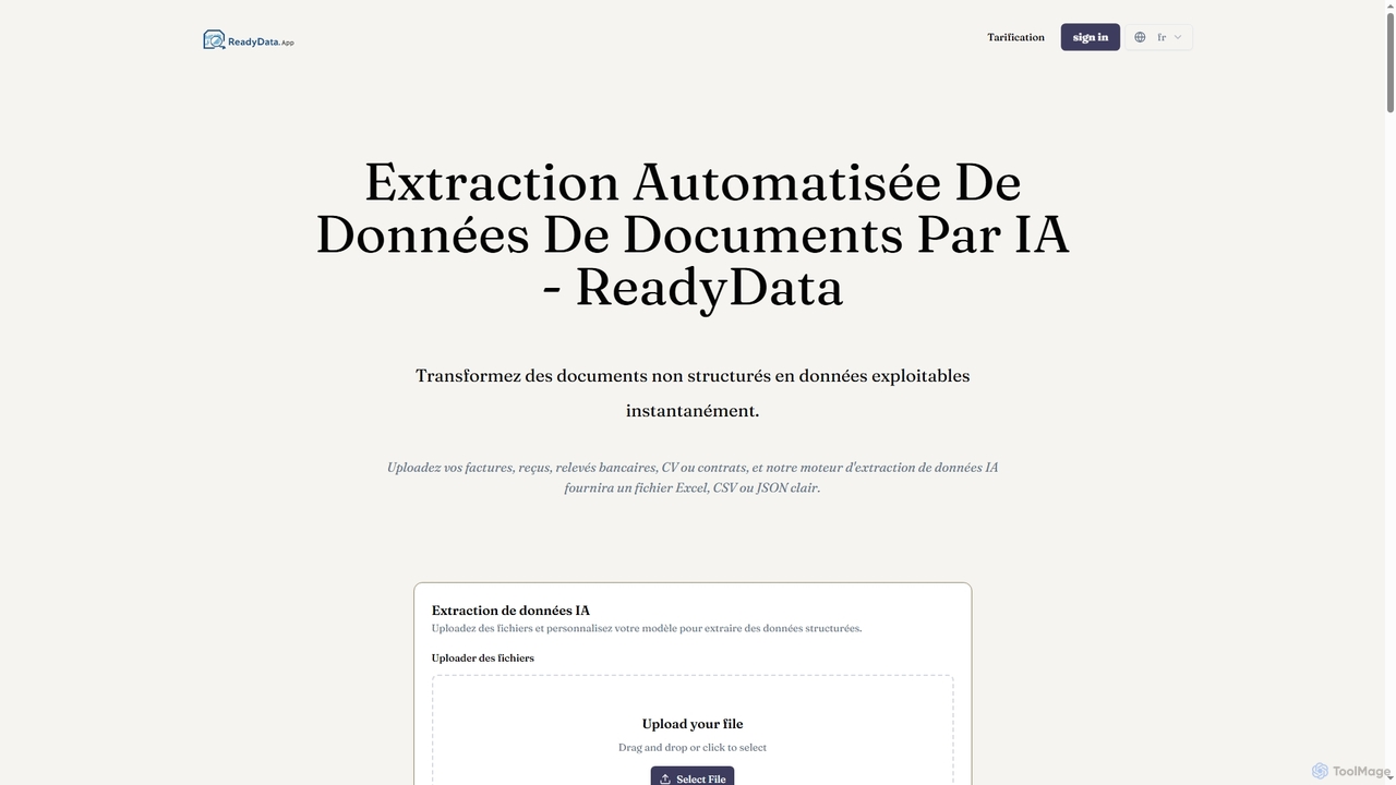 Extraction automatisée de données de documents par IA - ReadyData for ReadyData