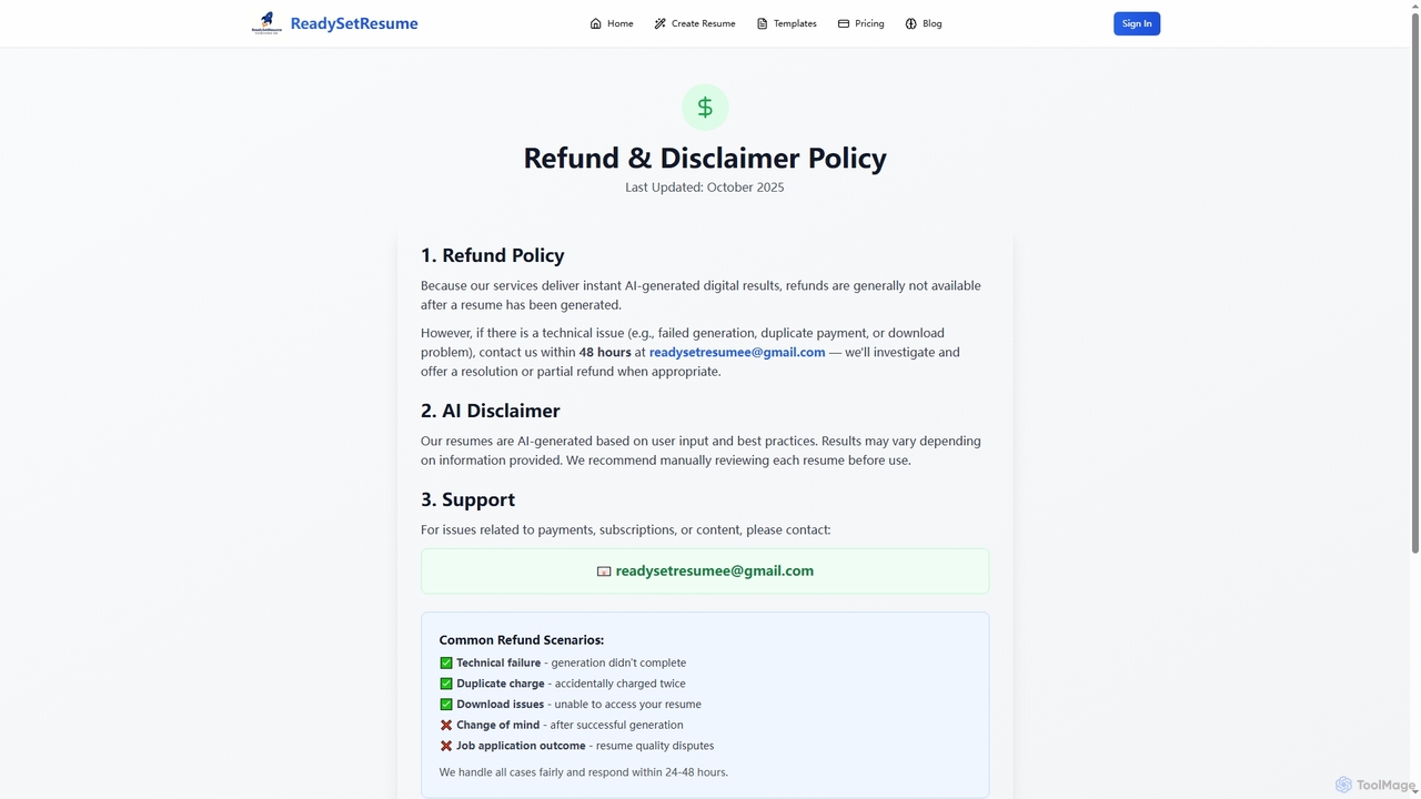 Refund Policy - ReadySetResume for ReadySetResume