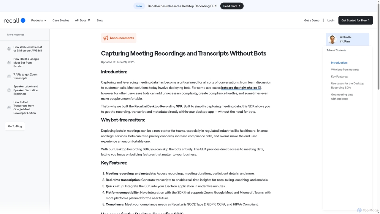 Capturing Meeting Recordings and Transcripts Without Bots for Recall.ai