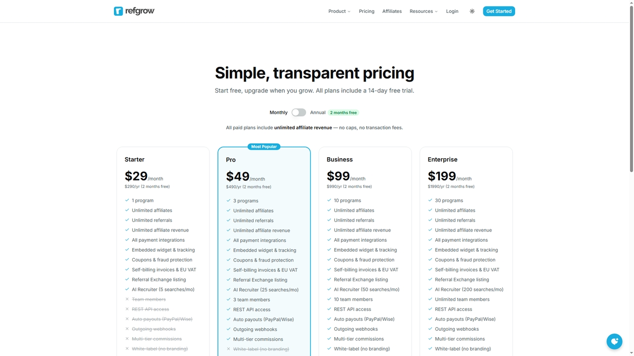 Pricing — Refgrow for Refgrow