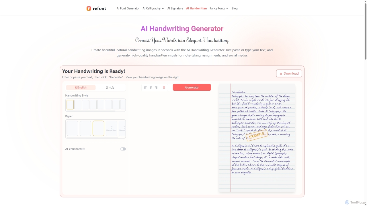AI Handwriting Generator – Generate Natural Handwriting Online | Refont for Refont