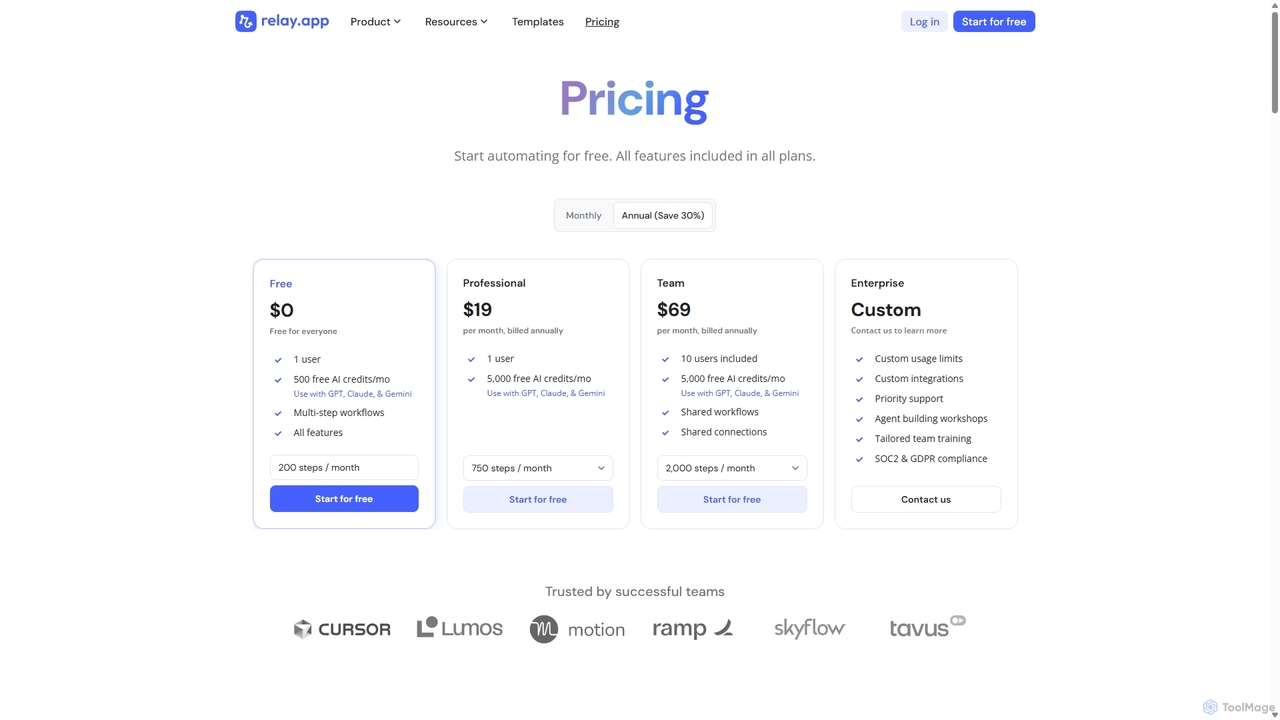 Relay.app - great pricing for teams of all sizes for Relay.app