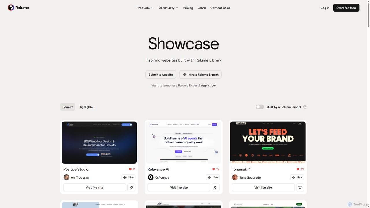 Showcase for Relume