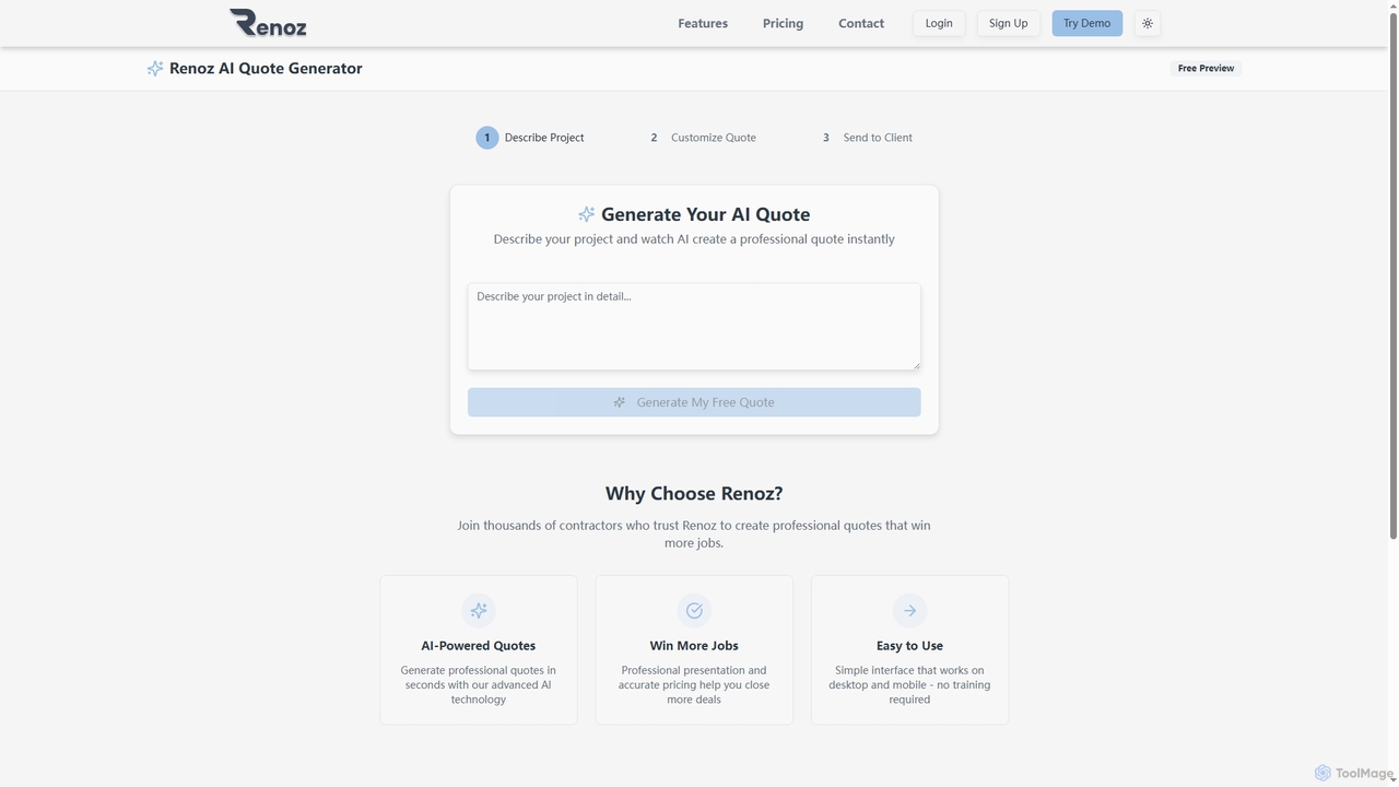 AI Quote Generator - Create Professional Contractor Quotes Instantly | Renoz for Renoz