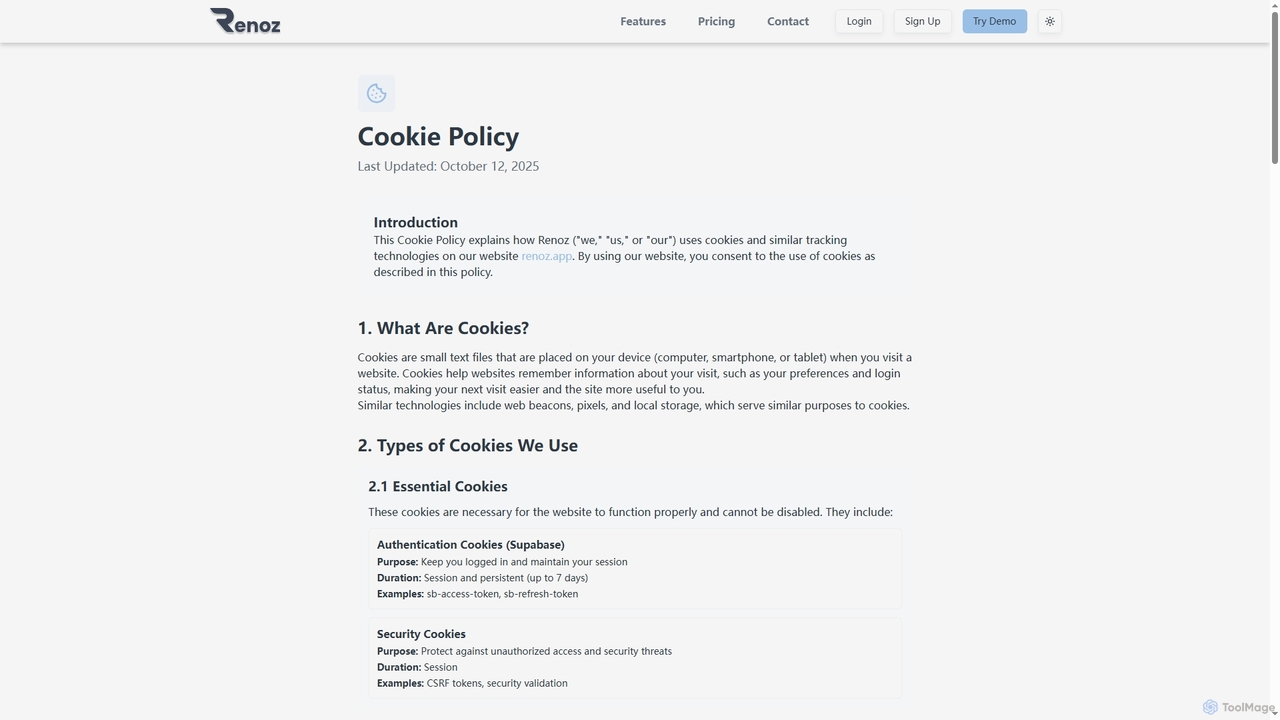 Cookie Policy - How Renoz Uses Cookies | Renoz for Renoz
