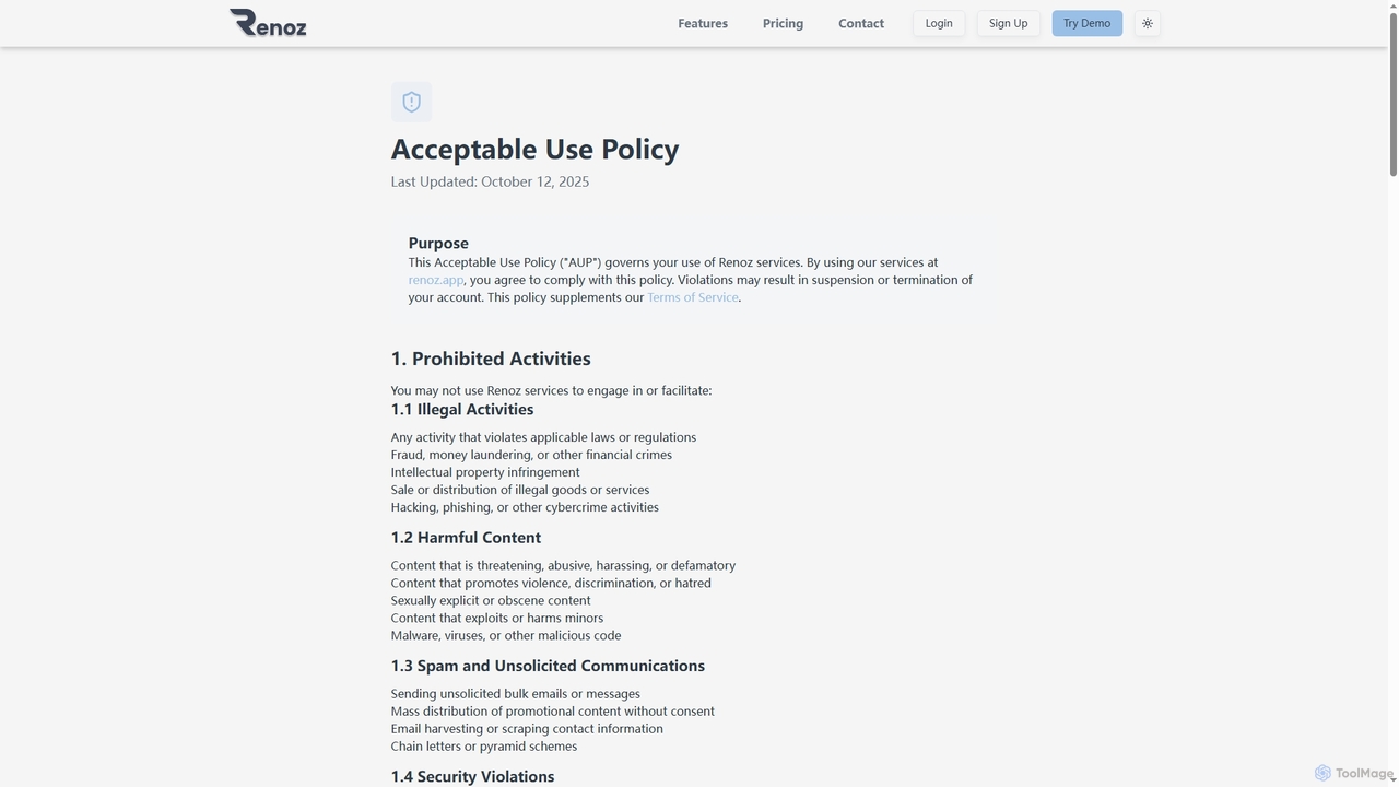 Acceptable Use Policy - Renoz Service Guidelines | Renoz for Renoz