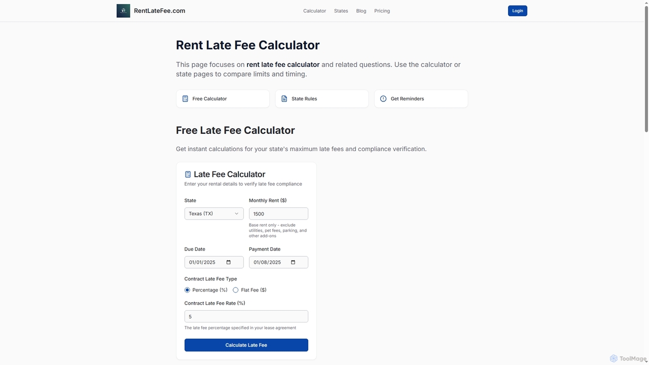 Rent Late Fee Calculator | RentLateFee.com for RentLateFee