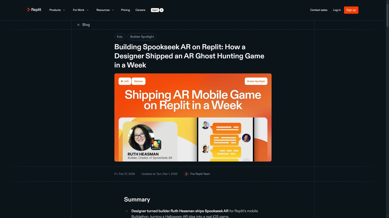 Replit — Building Spookseek AR on Replit: How a Designer Shipped an AR Ghost Hunting Game in a Week for Replit