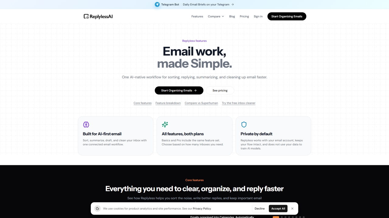 Replyless Features | AI Email Workflows for Inbox Zero for Replyless