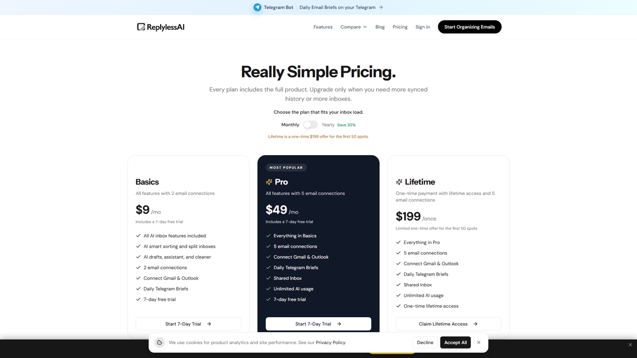 Replyless Pricing | AI Inbox Zero for Replyless