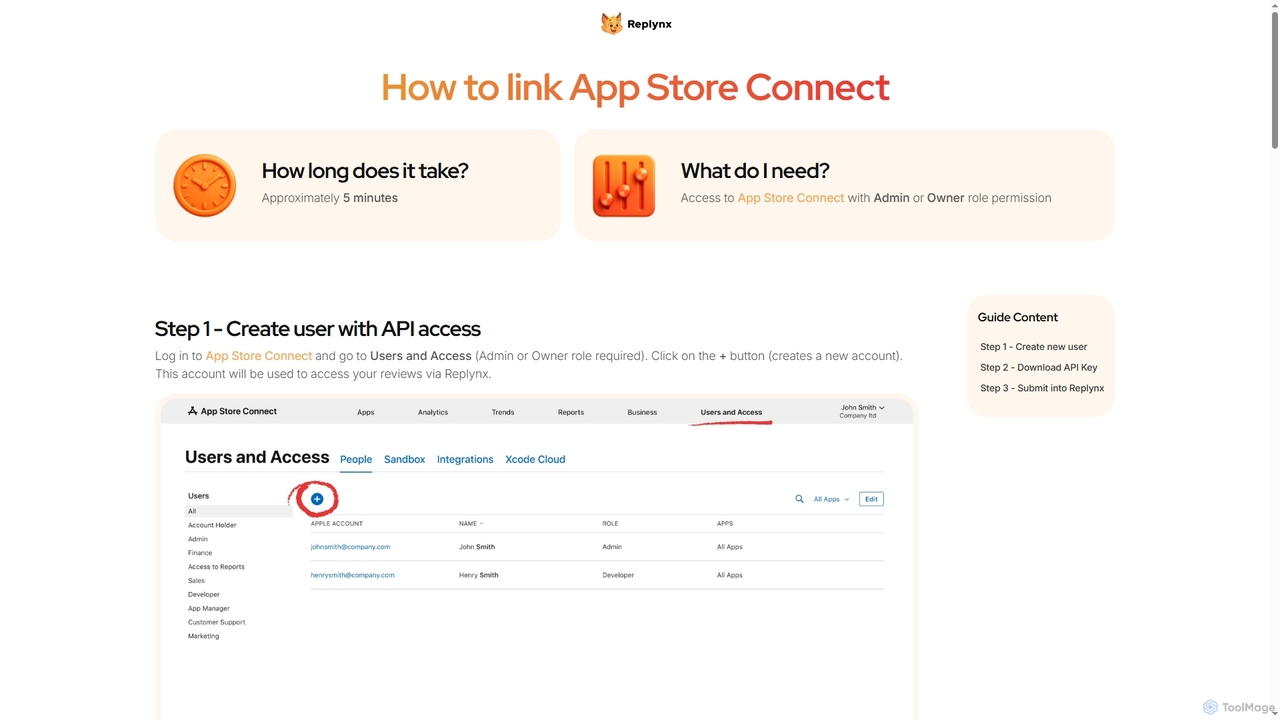 Replynx · How to link App Store Connect for Replynx