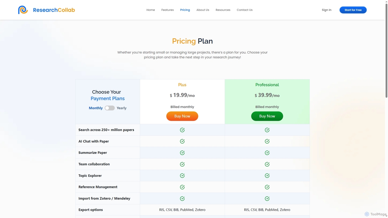 Pricing Plan | Pricing - Researchcollab for ResearchCollab