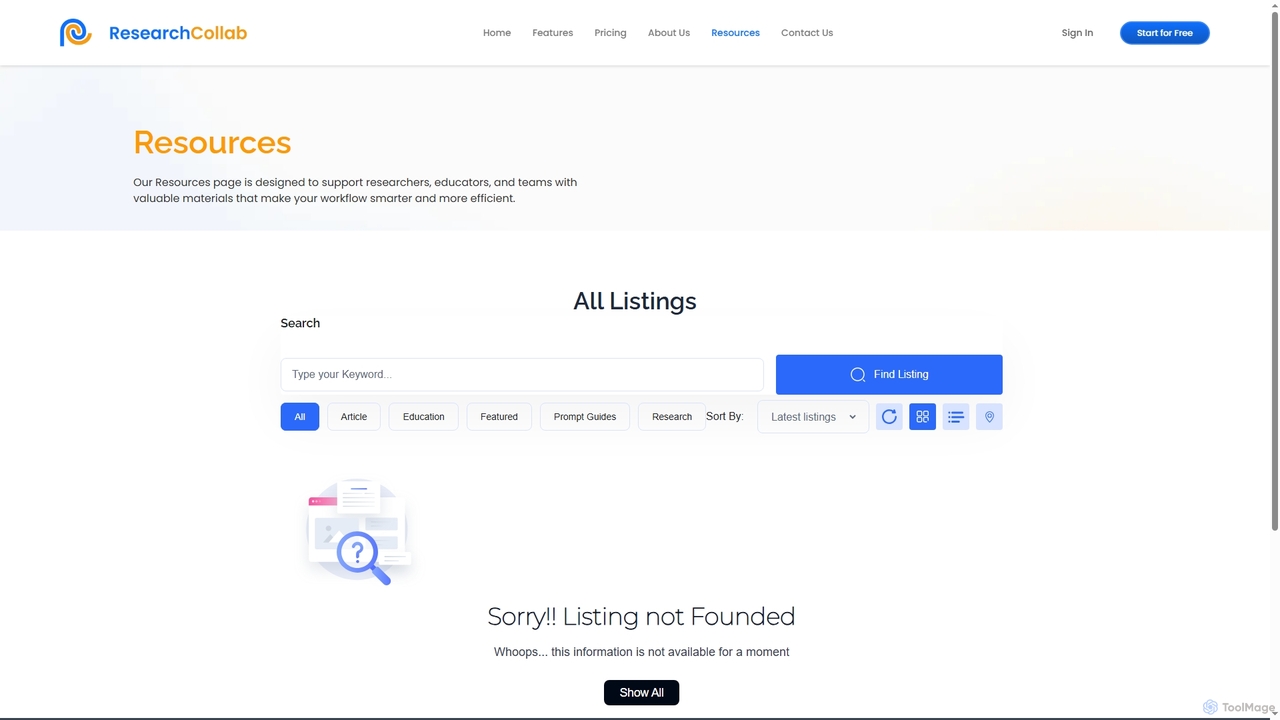 Resources | Sorry!Listing Not Founded | Resources - Researchcollab for ResearchCollab