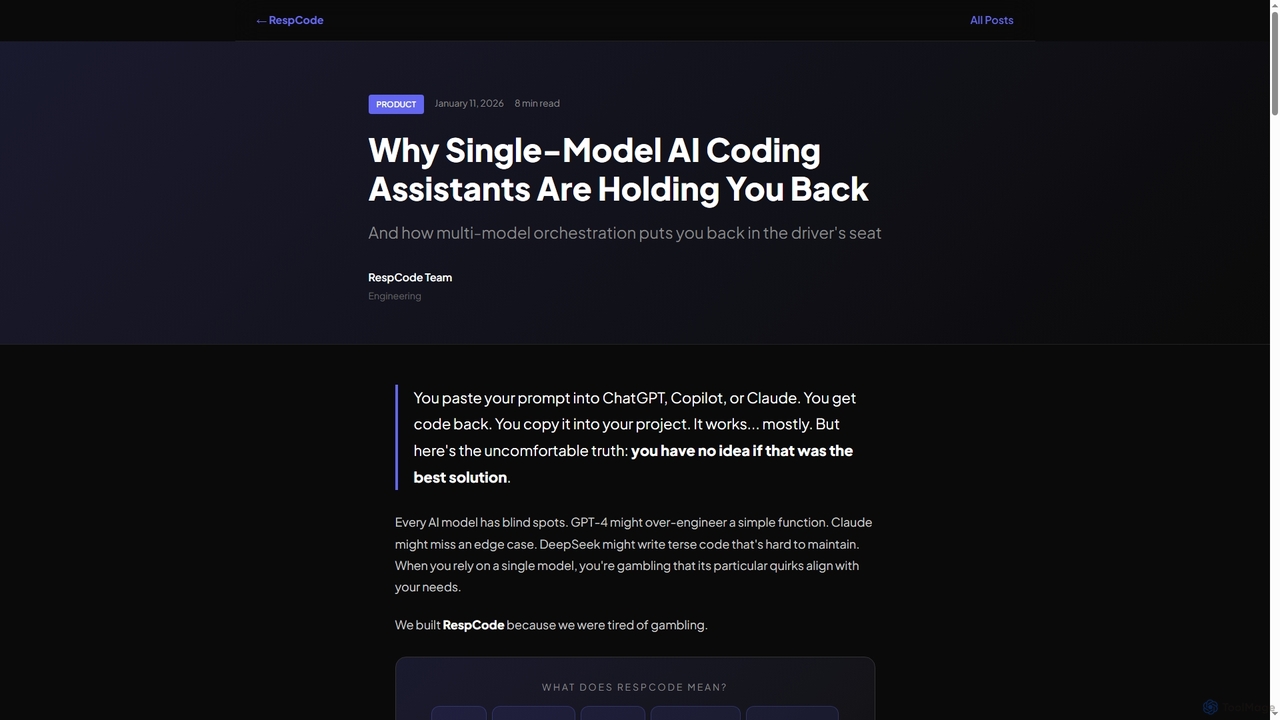 Why Single-Model AI Coding Assistants Are Holding You Back - RespCode Blog for RespCode