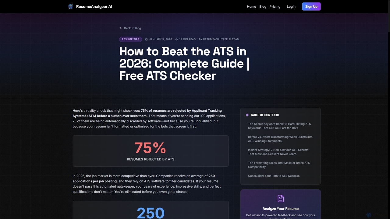 How to Beat the ATS in 2026: Complete Guide | Free ATS Checker | ResumeAnalyzer AI for ResumeAnalyzer AI