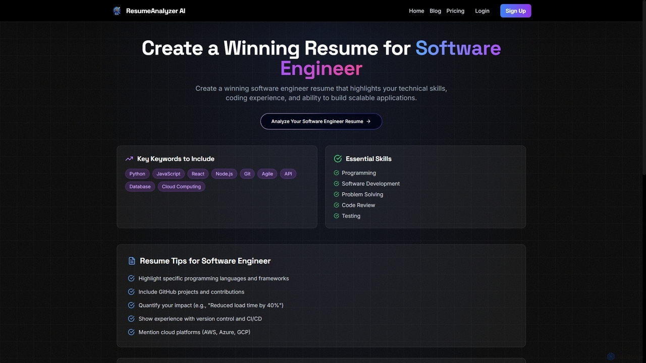 Resume for Software Engineer | ResumeAnalyzer AI for ResumeAnalyzer AI