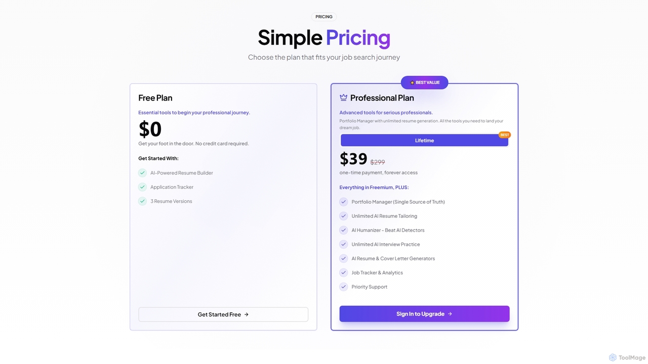 Pricing Plans - Freemium & Pro | Resumefy.pro for Resumefy