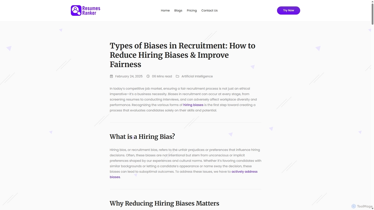 Types of Biases in Recruitment: How to Reduce Hiring Biases & Improve Fairness for Resumes Ranker