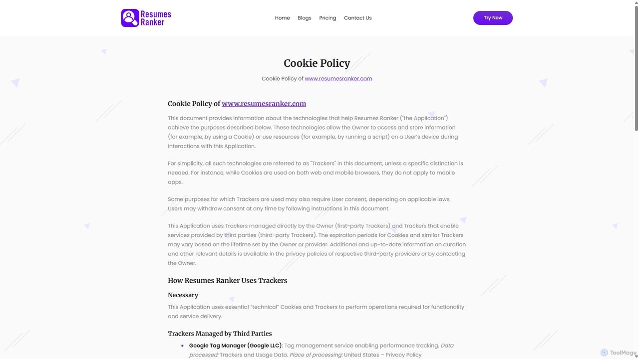 Cookie Policy for Resumes Ranker