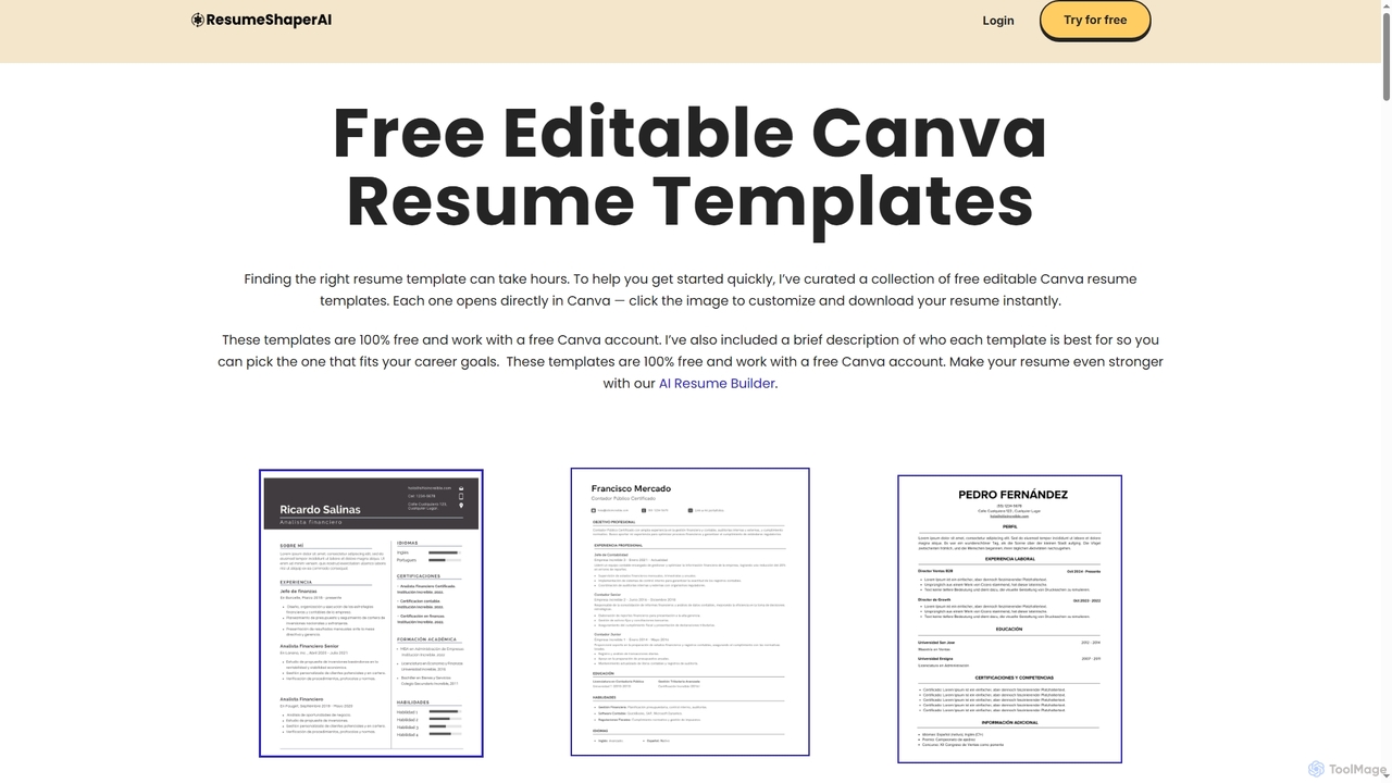 Free Canva Resume Templates - 💡ResumeShaperAI for ResumeShaperAI