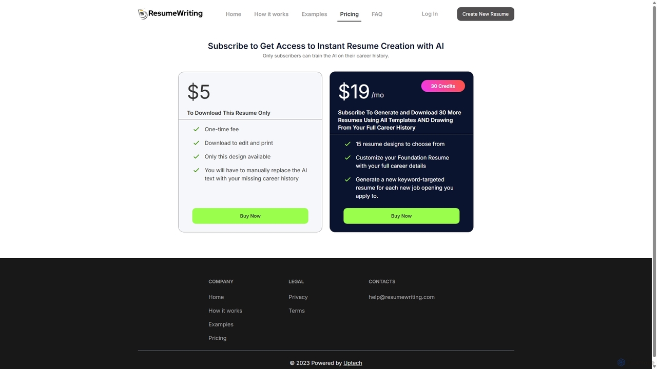 Pricing for ResumeWriting
