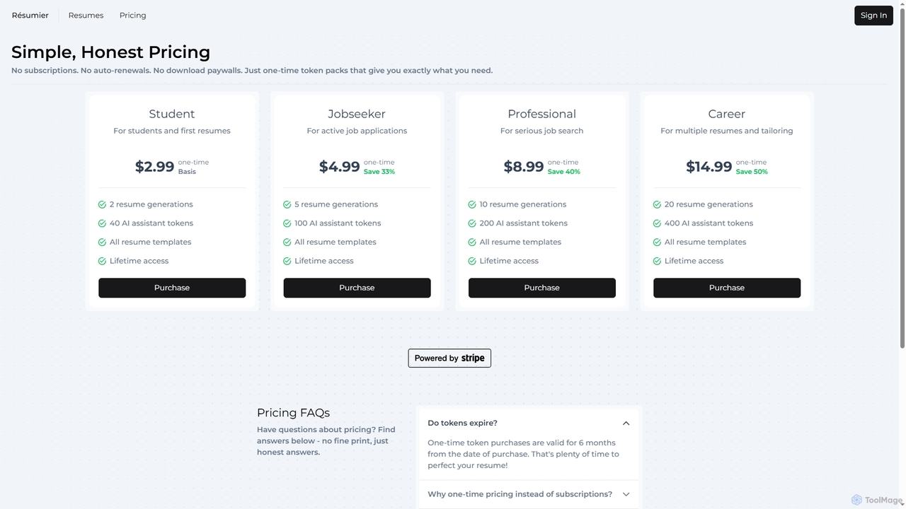 Pricing - Professional Resume Builder | Resumier for Resumier