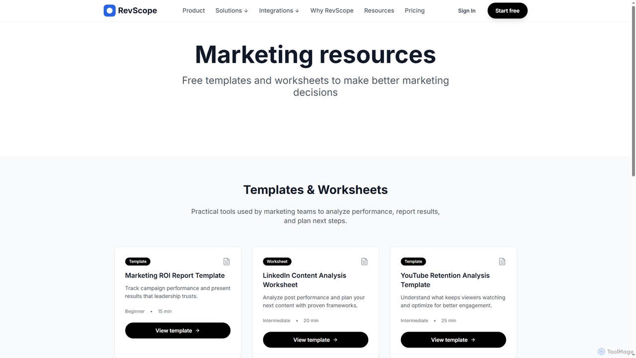 Resources — Marketing Templates & Worksheets for RevScope