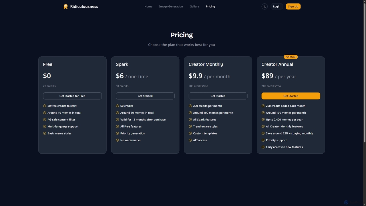 Pricing | Ridiculousness – Turn one line into an AI meme for Ridiculousness
