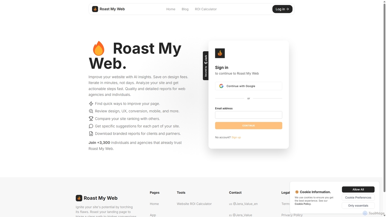 Sign In for Roast My Web