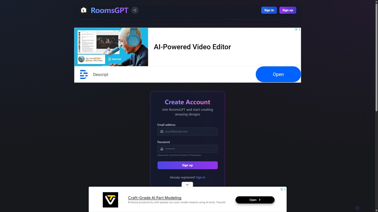 Sign Up | RoomsGPT for RoomsGPT