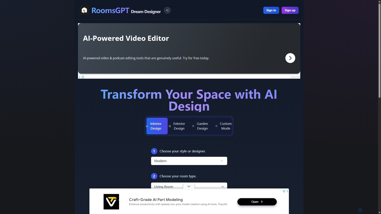 Dream Designer: AI Interior, Exterior & Garden Design for RoomsGPT