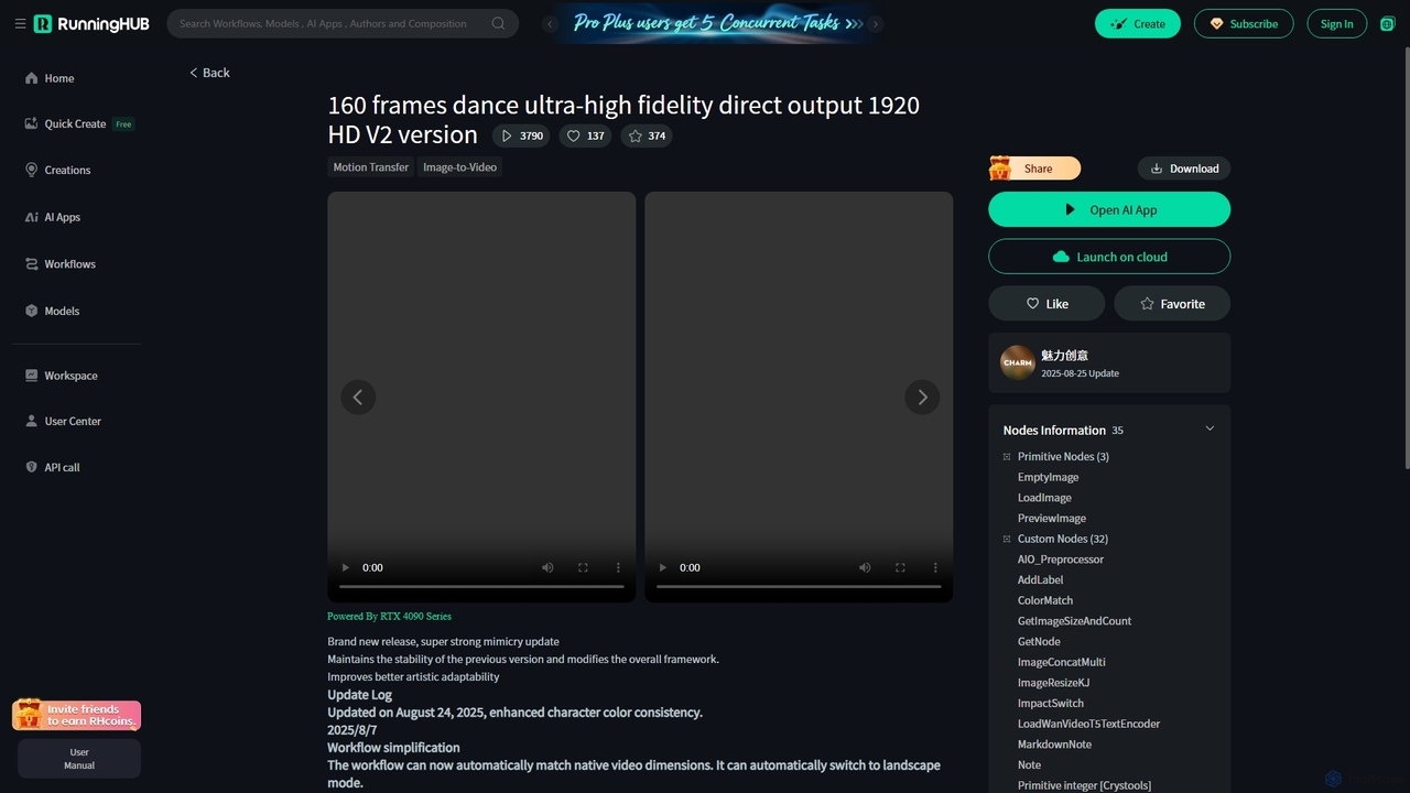 160 frames dance ultra-high fidelity direct output 1920 HD V2 version - RunningHub ComfyUI Workflow for RunningHub