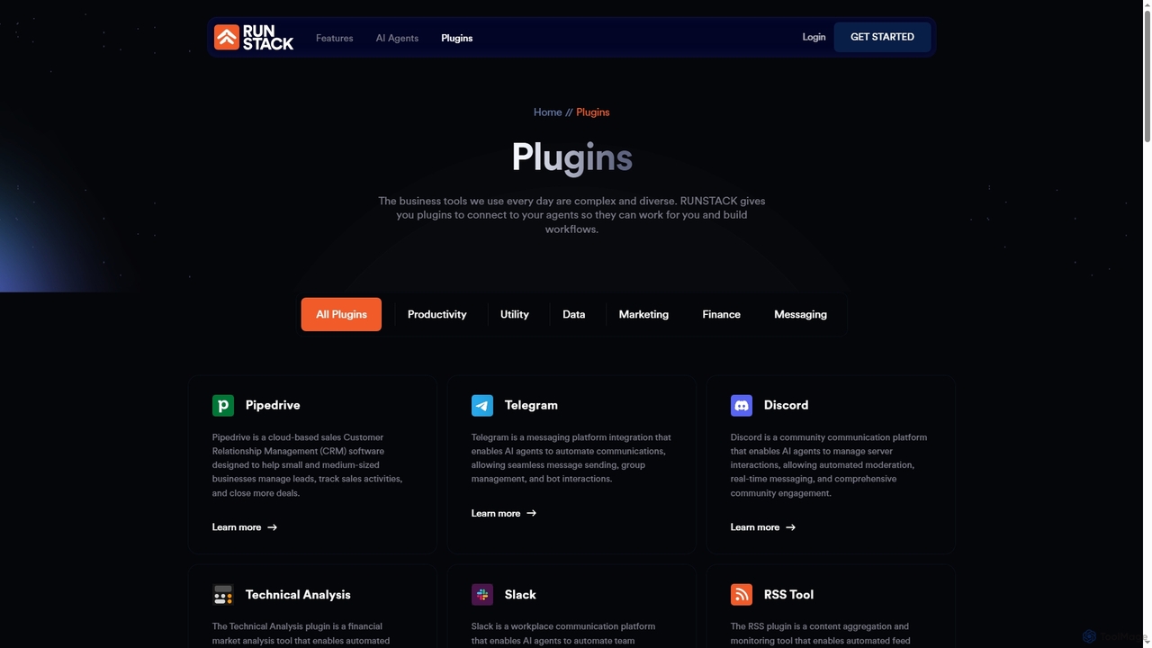AI Agent Plugins & Integrations | Connect to 100+ Business Tools | RUNSTACK for Runstack