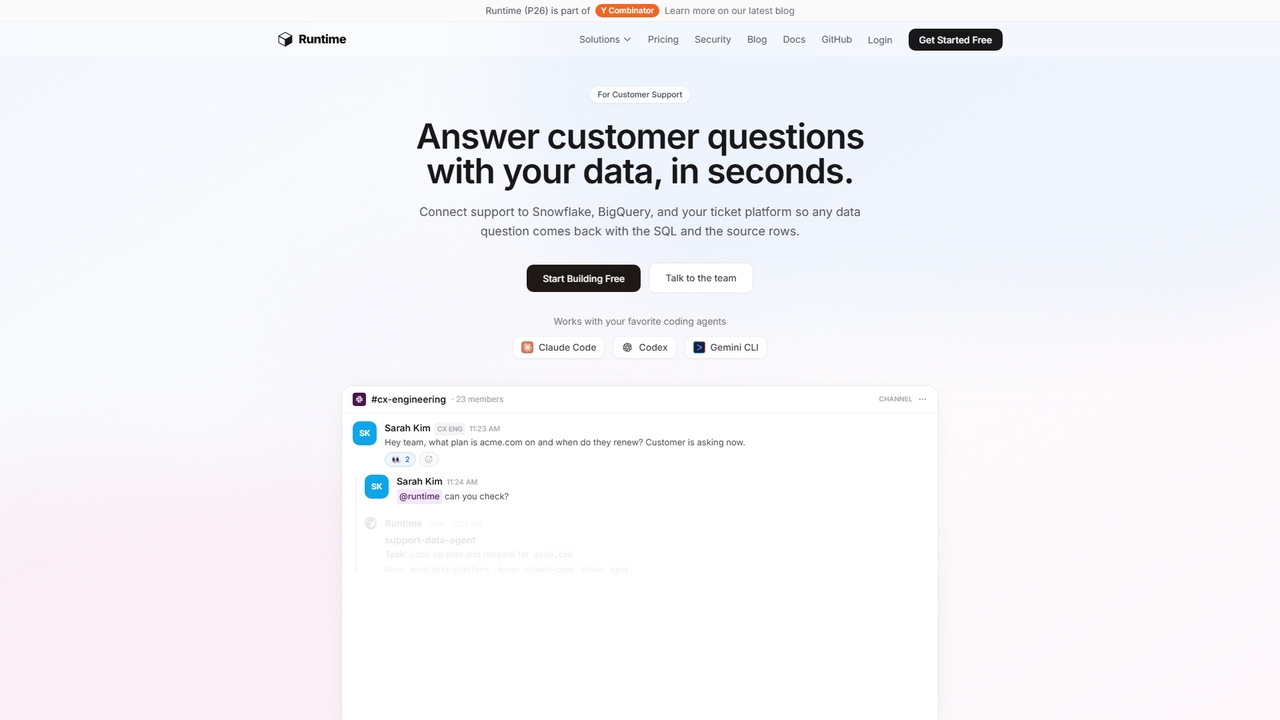 Runtime for Customer Support | Answer Questions With Your Data for Runtime