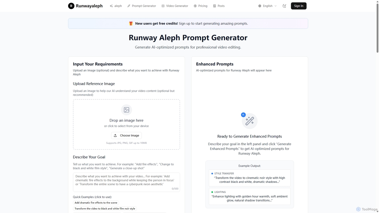 Runway Aleph Prompt Generator - AI Video Editing for Runway Aleph