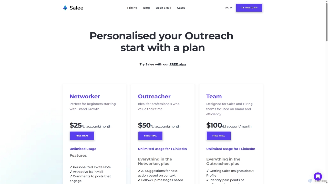 Salee Pricing - Customize Your LinkedIn AI Strategy for Salee
