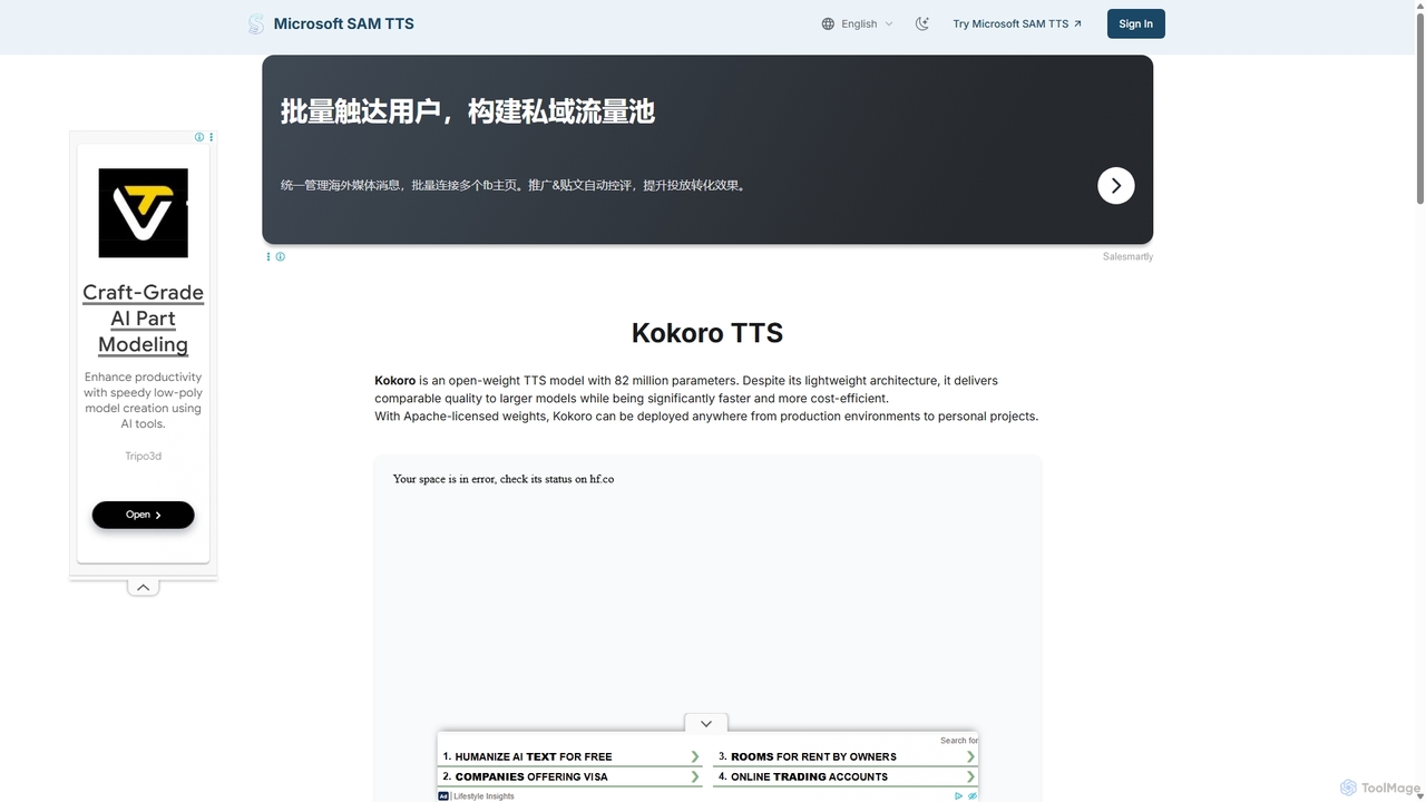 Kokoro TTS - Open-weight Text-to-Speech Model for Samtts