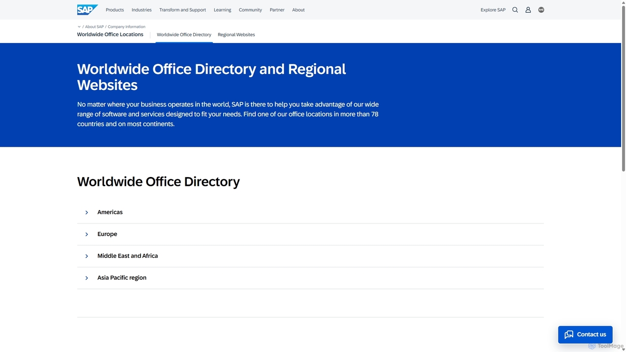 Worldwide Office Locations for SAP