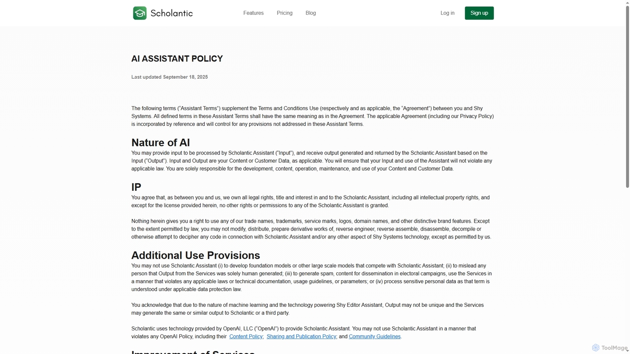 AI Assistant Policy - Scholantic for Scholantic