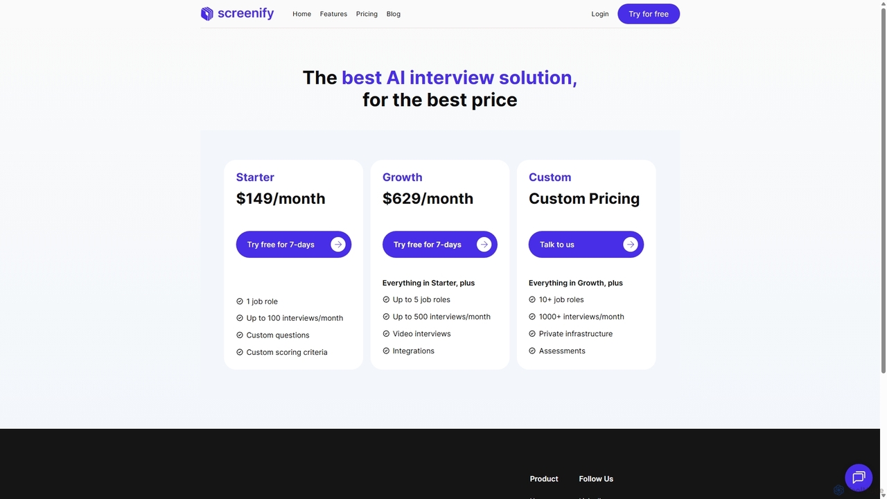 Screenify Pricing - Screen and qualify applicants with human-like AI interviews for Screenify
