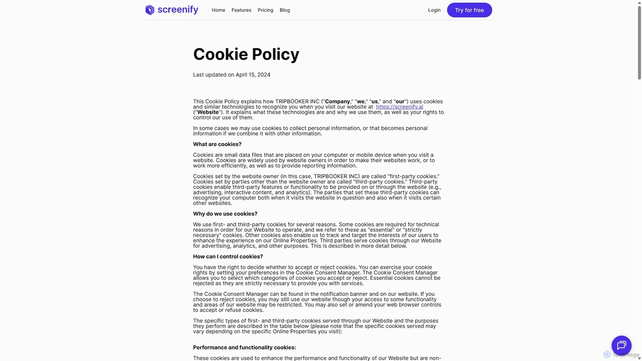Screenify Cookie Policy for Screenify