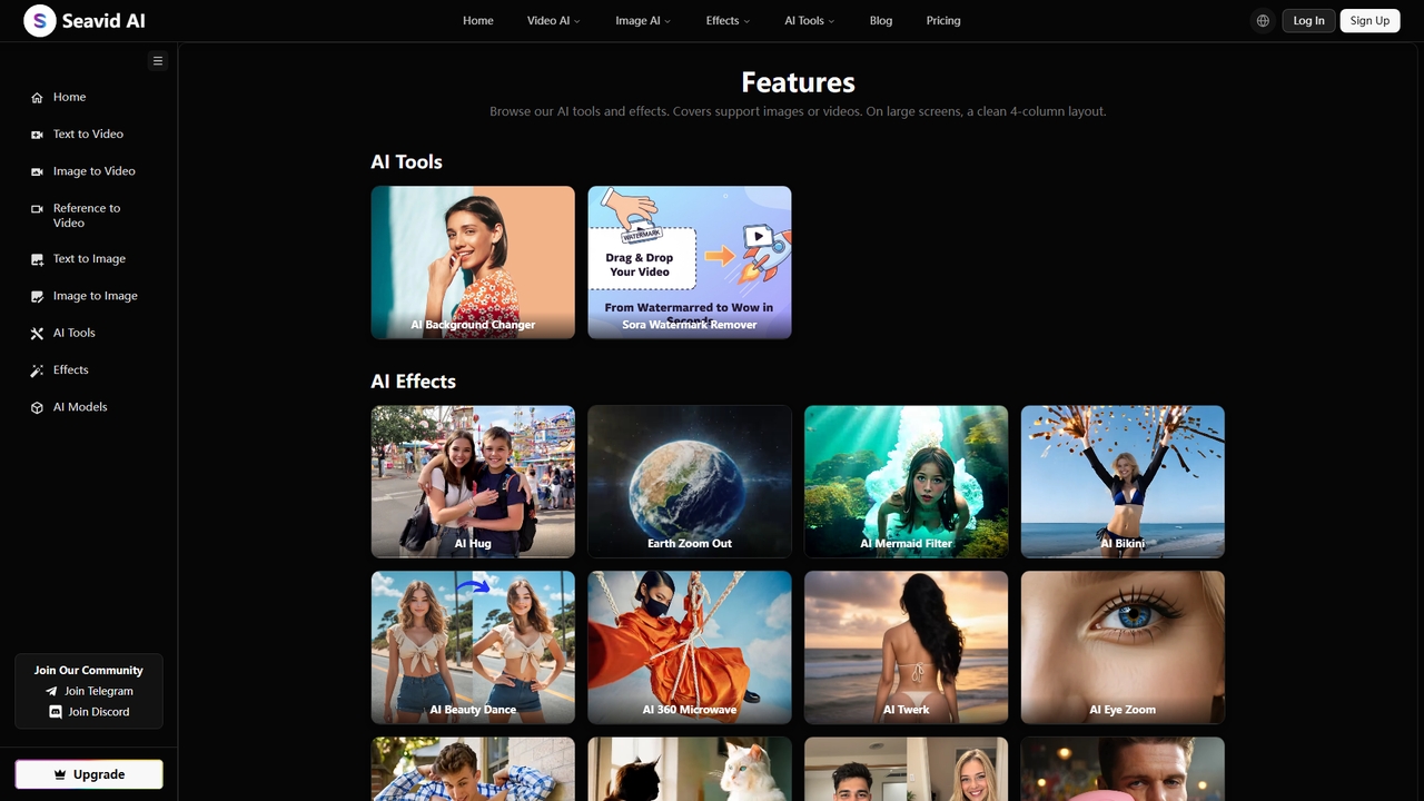 AI Tools & Effects | Seadance AI for Seavid AI