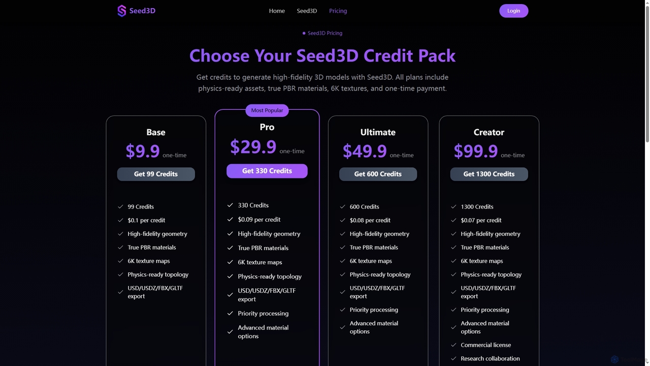 Seed3D Pricing — AI 3D Model Generator Plans for Seed3D