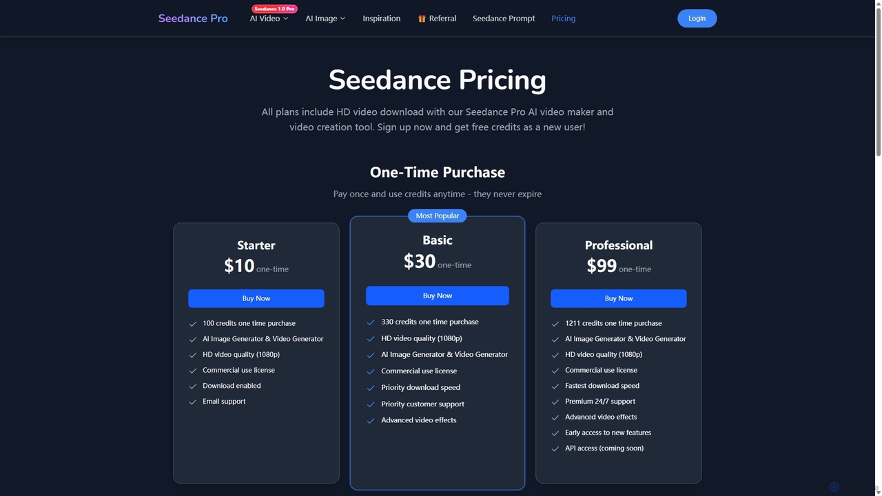 Seedance Pro AI Video Generator Pricing for Seedance Pro