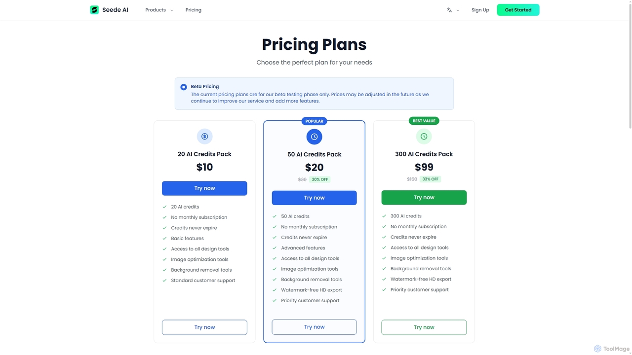 Seede.ai Pricing - AI Design Platform Plans & Pricing for Seede AI