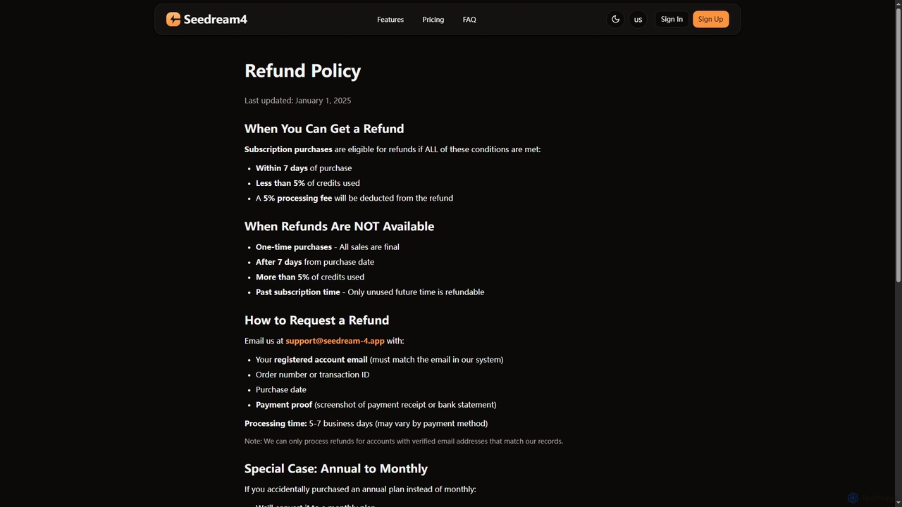 Refund Policy - Seedream4 for Seedream 4