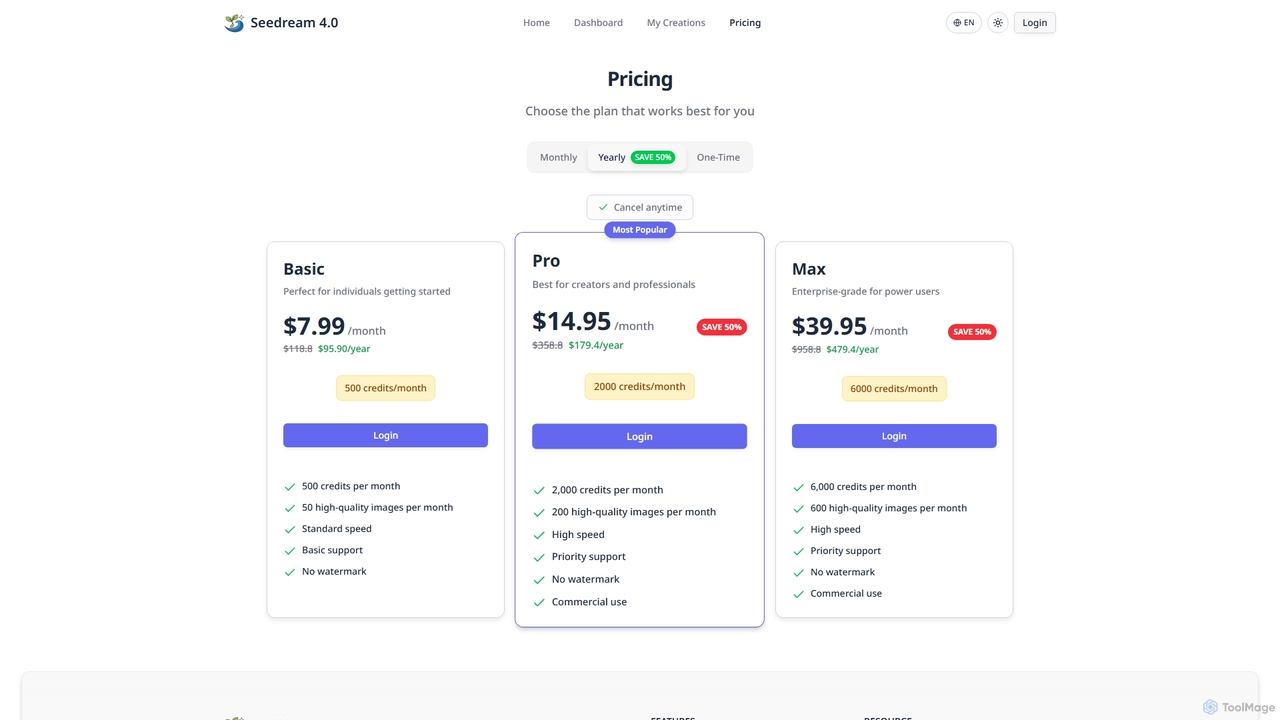 Pricing | Seedream 4.0 - AI Image Generator & Editor | Seedream4 for Seedream4