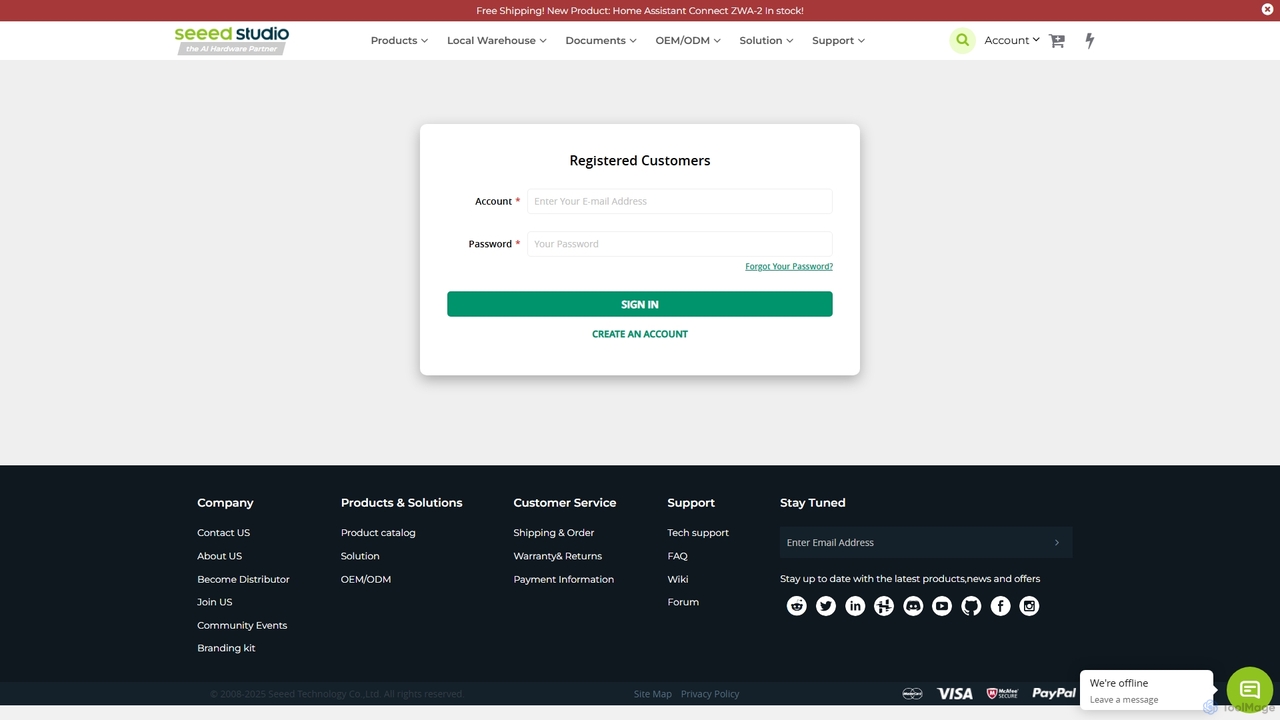 Customer Login for Seeed Studio